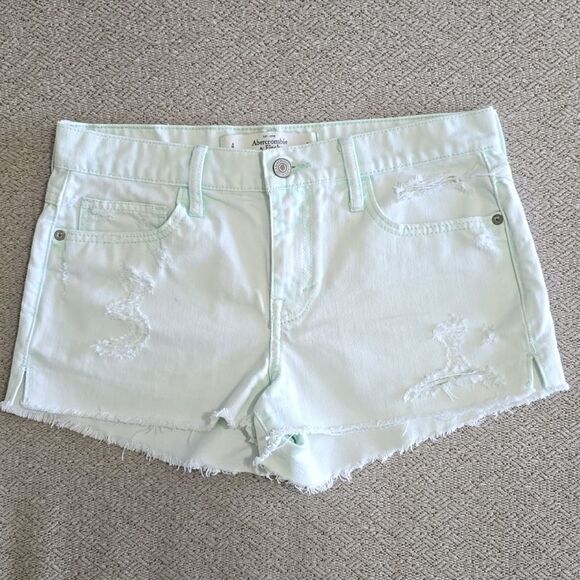 Abercrombie & Fitch Mint Green Distressed Jean Shorts - Size 4/27 - Picture 1 of 13